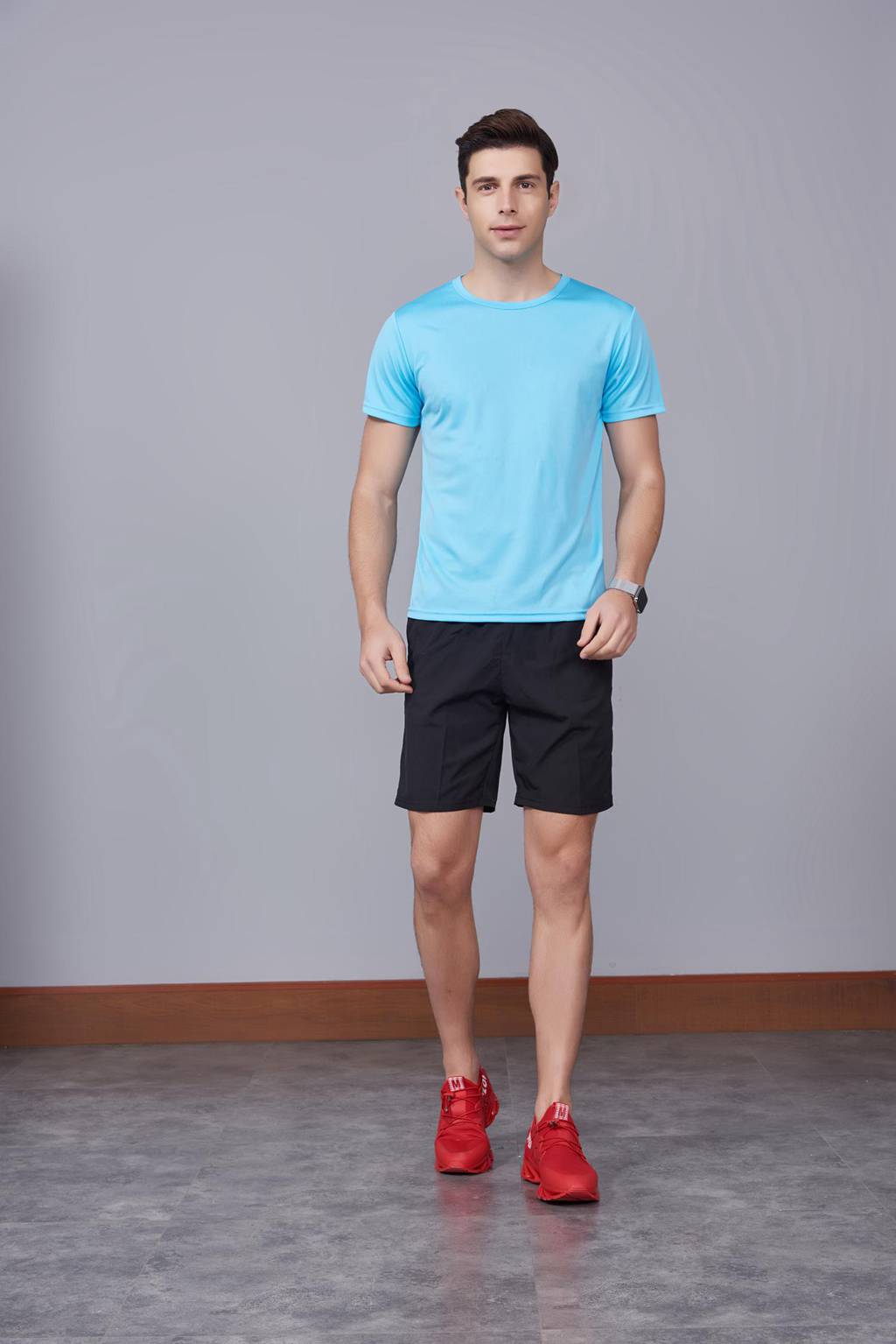 速干T恤 輕薄透氣男女情侶款圓領(lǐng)短袖速干T恤 天藍色