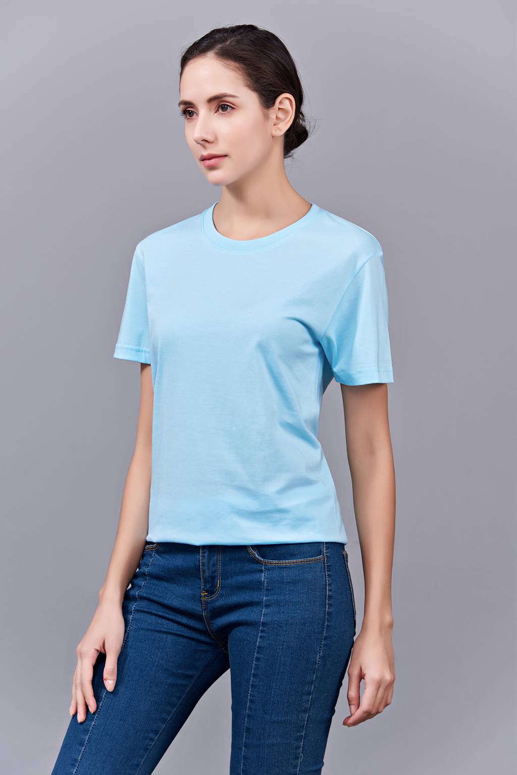 洋氣百搭親子裝 半袖顯瘦 速干圓領(lǐng)文化衫 春夏新品 天藍色